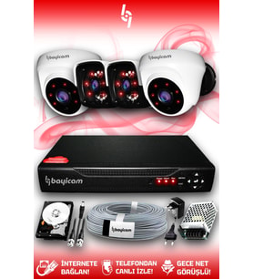 BAYICAM 4 Kameralı Panda 2 İç Kamera Set 2 TB HDD Full HD Gece Görüşlü Güvenlik Kamerası Sistemi