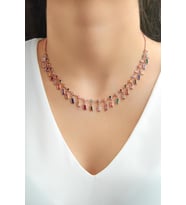 GÜMÜŞ ROSE RENK RENKLİ ZİRKON TAŞLI KOLYE