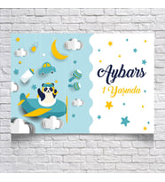 Uçakta Uçan Panda Temalı Doğum Günü Afişi