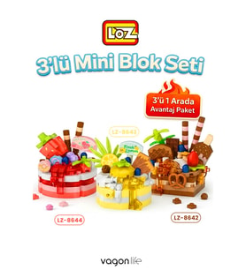 Loz Micro Block 3'lü Pasta Figürü 3 Farklı Model Dekoratif Oyuncak Yapım Seti Yapı Blok Seti