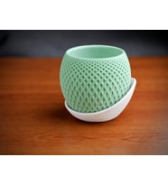 3D Baskı Küre Saksı - Kafes Dokulu İki Parçalı Dekoratif Saksı - Mint-Beyaz
