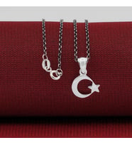 Çift Taraflı Ay Yıldız 925 Ayar Gümüş Erkek Kolye