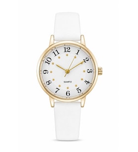 Kadın Kol Saati Beyaz Deri Kordon Sarı Kasa Beyaz Analog Kadran ST-304458