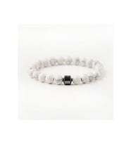 Unisex - Beyaz Jade Doğal Taşlı < Hematit Destekli > Elegant Bileklik