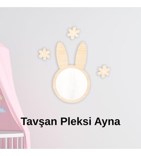 Ahşap Pleksi Ayna Tavşan Duvar Dekoru – 30x25 cm Çocuk Bebek Odası Dekoratif Aksesuar