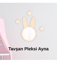 Ahşap Pleksi Ayna Tavşan Duvar Dekoru – 30x25 cm Çocuk Bebek Odası Dekoratif Aksesuar