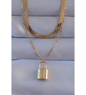 316L Çelik Gold Renk Çift Zincir Kilit Model Kolye TJ-BKO8941