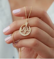 925 Ayar Gümüş Allah Lafzı Ay Yıldız Kolye