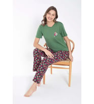 SENFONİ Kadın Bisiklet Yaka Çiçek Desenli Pijama Takımı 6032 -1 Adet (Yeşil)