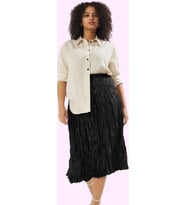 Kadın Moda Stil Midi Astarsız Dokuma Büyük Beden Dokuma Etek (Siyah)