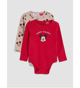LCW baby Kırmızı 2'li Mickey Mouse Baskılı Bebek Çıtçıtlı Body