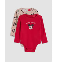 LCW baby Kırmızı 2'li Mickey Mouse Baskılı Bebek Çıtçıtlı Body