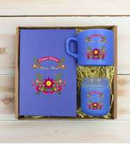 BK Gift Kişiye Özel İsimli DTF Anne Temalı Mavi Defter & Kahve Fincanı & Mum Hediye Seti-6, Anneye Hediye, Anneler Günü Hediyesi