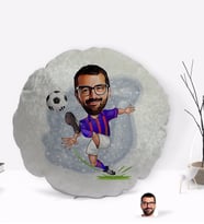 BK Gift Kişiye Özel Bordo Mavi Futbolcu Karikatürlü Yuvarlak Dekoratif Kırlent Yastık-1