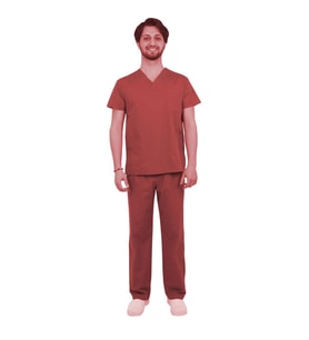 Emel Tekstil Doktor Hemşire Terikoton Erkek Bordo Kahve Cerrahi Yaka Takım (BORDO-MURDUM)
