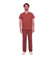 Emel Tekstil Doktor Hemşire Terikoton Erkek Bordo Kahve Cerrahi Yaka Takım (BORDO-MURDUM)
