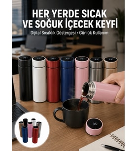 Uzun Süre Isı Koruma Sağlayan Dijital Göstergeli Termos Yeni Nesil