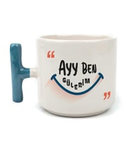 Ayy Benim Gülerim Baskılı Mavi Kulplu T Kupa