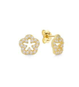 925 Ayar Gold Zirkon Taşlı Çiçek Gümüş Küpe