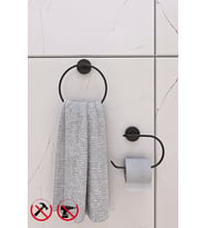 Lotus Siyah 2'li Banyo Seti Oval Açık Kağıtlık, Oval Halka Havluluk Hem Yapışkanlı Hem Montajlı Üründür