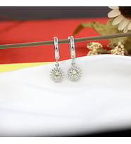 Sarı Beyaz Taşlı Minimal Anturaj Yuvarlak Gümüş Küpe