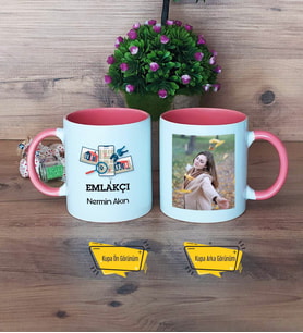 Emlakçı Kupa Bardak Pembe Fotoğraflı Emlakçıya Hediye