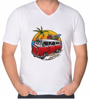 BK Gift Klasik Araç Tasarımlı V Yaka Tişört-1 (Beyaz)