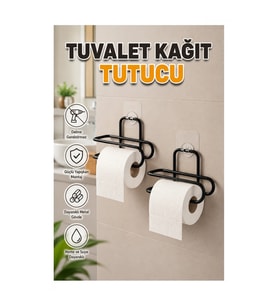 Siyah Metal Yapışkanlı Rulo Kağıtlık 2’li Set