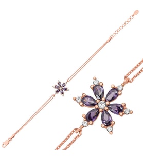 Gümüş Rose Mor Lotus Çiçeği Kadın Bileklik
