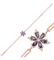 Gümüş Rose Mor Lotus Çiçeği Kadın Bileklik