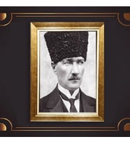 Altın Varaklı Çerçeveli Paspartulu Atatürk Tablo z4828 (Gold)