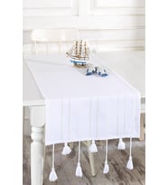 Beyaz Ajurlu Ponponlu 50x130 cm Runner
