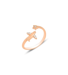 Gümüş rose zirkon taşlı uçak ve yıldız modeli ayarlamalı yüzük SGTL12152ROSE