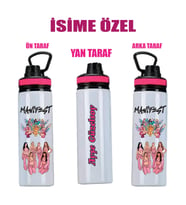 Manifest Çizim Baskılı İsime Özel Metal Suluk 800ml - Pembe