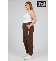 Kadın Büyük Beden BROOKLYN Baskılı Paça Lastikli  Jogger İnce Eşofman Altı  SPR26BEAK951-2 (Kahverengi)