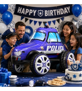 4D Polis Arabası Folyo Balon 68x58 cm Polis Temalı Doğum Günü Parti Süsü Dekorasyon