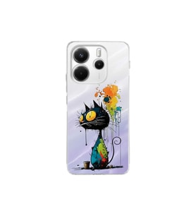 Redmi Note 14 4G ile Uyumlu Splash Kedi Tasarımlı Şeffaf Silikon Kılıf