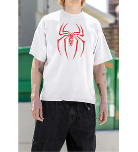 Havalı Spider-Man Logo Baskılı Unisex Oversize Tişört