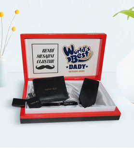 BK Gift Kişiye Özel Dünyanın En İyi Babası Tasarımlı Mesajlı Kutuda Cüzdan Kravat Çakmak ve Kalem Hediye Seti-3