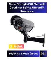 Özel Ev Apartman Bahçe İş Yeri Gece Görüşlü Pilli Ledli Caydırıcı Sahte Güvenlik Kamerası 2'li Set