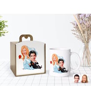 BK Gift Kişiye Özel Ahşap Kutuda Evleniyoruz Karikatürlü Beyaz Kupa Bardak-2