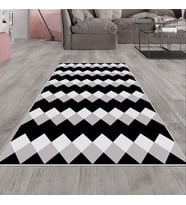 Gri Baklava Desen Yıkanabilir Kaymaz Taban Leke Tutmaz Modern Salon Halısı ve Yolluk (Siyah-Gri)