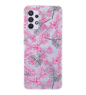 Samsung Galaxy A32 Uyumlu Kapak Floral Pembe Tasarımlı Şeffaf Silikon Kılıf