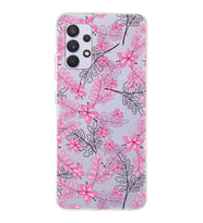 Samsung Galaxy A32 Uyumlu Kapak Floral Pembe Tasarımlı Şeffaf Silikon Kılıf