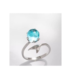 925 Ayar Gümüş Denizkızı Kuyruklu Kristal Mavi Taşlı (8 MM)  Yüzük
