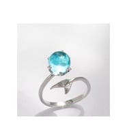 925 Ayar Gümüş Denizkızı Kuyruklu Kristal Mavi Taşlı (8 MM)  Yüzük