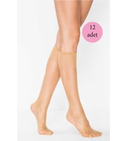 12 Adet Kadın Diz Altı Parlak Fit 15 Denye Çorap Ten