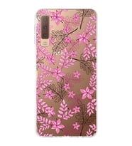 Samsung Galaxy A7 (2018) Uyumlu Kapak Floral Pembe Tasarımlı Şeffaf Silikon Kılıf