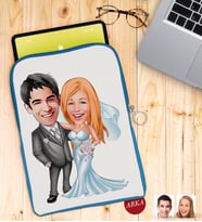 BK Gift Kişiye Özel Evleniyoruz Karikatürlü Taşınabilir Koruyucu Tablet Kılıfı & Organizer Çanta - Mavi-5