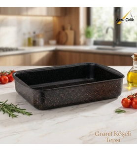 ARZU ÇELİK 22x30 Cm Granit Köşeli Tepsi - Siyah
